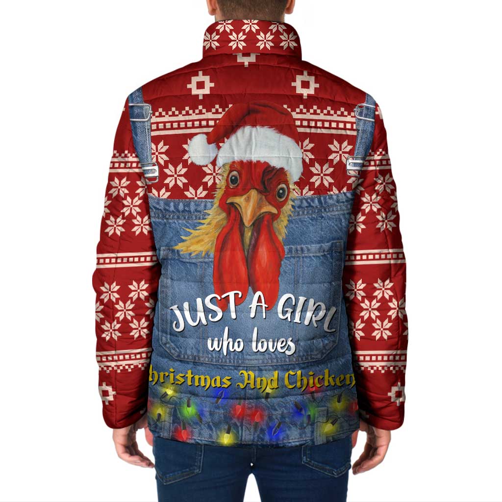 Just A Girl Who Loves Christmas And Chickens Christmas Padded Jacket Funny Xmas Holiday Patterns - Wonder Print Shop