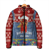 Just A Girl Who Loves Christmas And Chickens Christmas Padded Jacket Funny Xmas Holiday Patterns - Wonder Print Shop