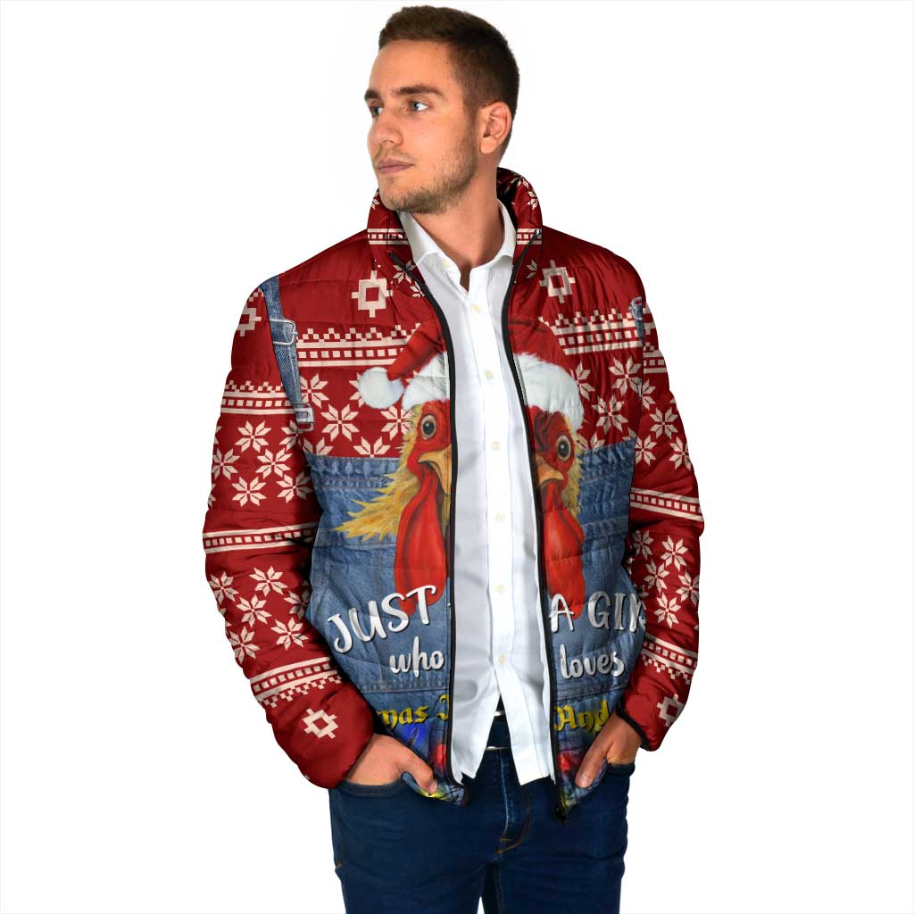 Just A Girl Who Loves Christmas And Chickens Christmas Padded Jacket Funny Xmas Holiday Patterns - Wonder Print Shop
