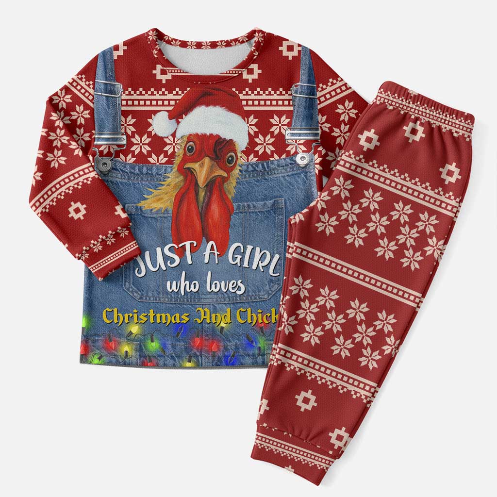 Just A Girl Who Loves Christmas And Chickens Christmas Pajama Set Funny Xmas Holiday Patterns - Wonder Print Shop