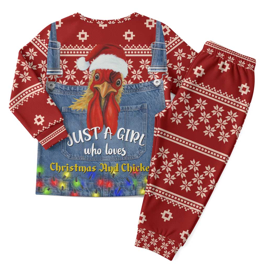 Just A Girl Who Loves Christmas And Chickens Christmas Pajama Set Funny Xmas Holiday Patterns - Wonder Print Shop
