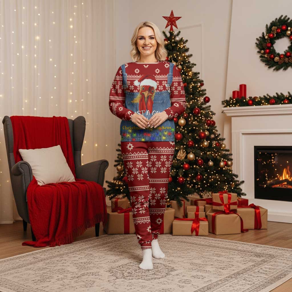 Just A Girl Who Loves Christmas And Chickens Christmas Pajama Set Funny Xmas Holiday Patterns - Wonder Print Shop