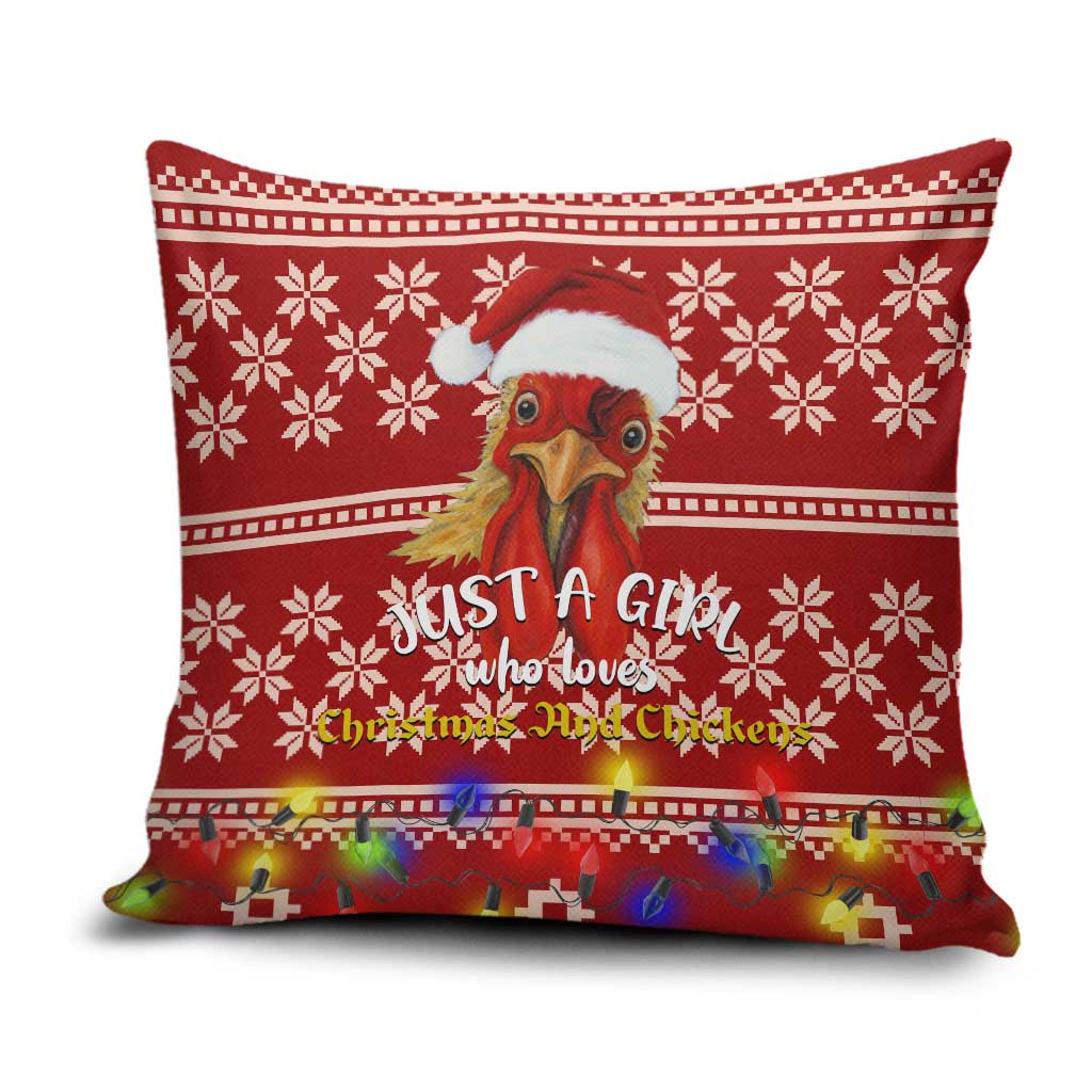 Just A Girl Who Loves Christmas And Chickens Christmas Pillow Cover Funny Xmas Holiday Patterns - Wonder Print Shop