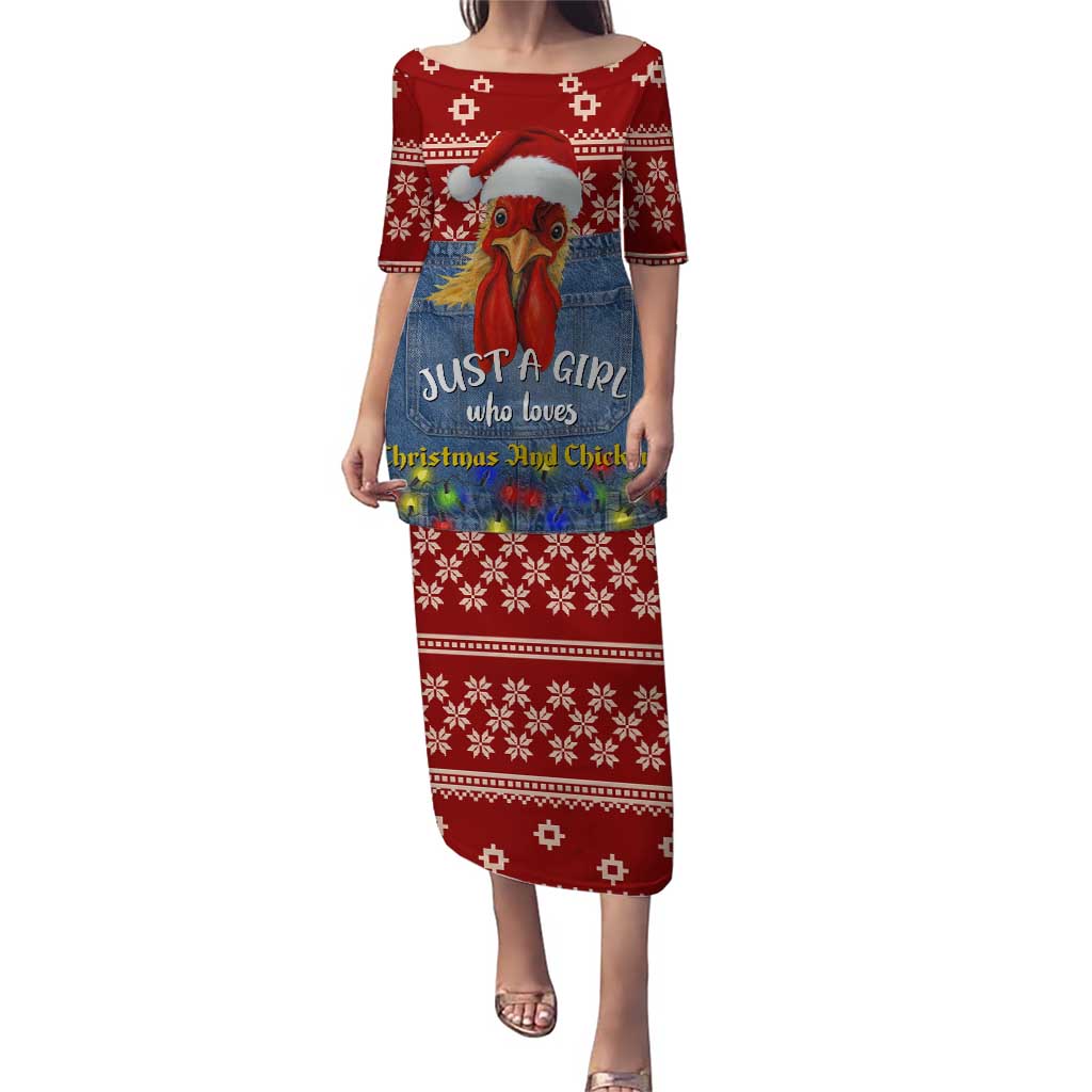 Just A Girl Who Loves Christmas And Chickens Christmas Puletasi Funny Xmas Holiday Patterns - Wonder Print Shop
