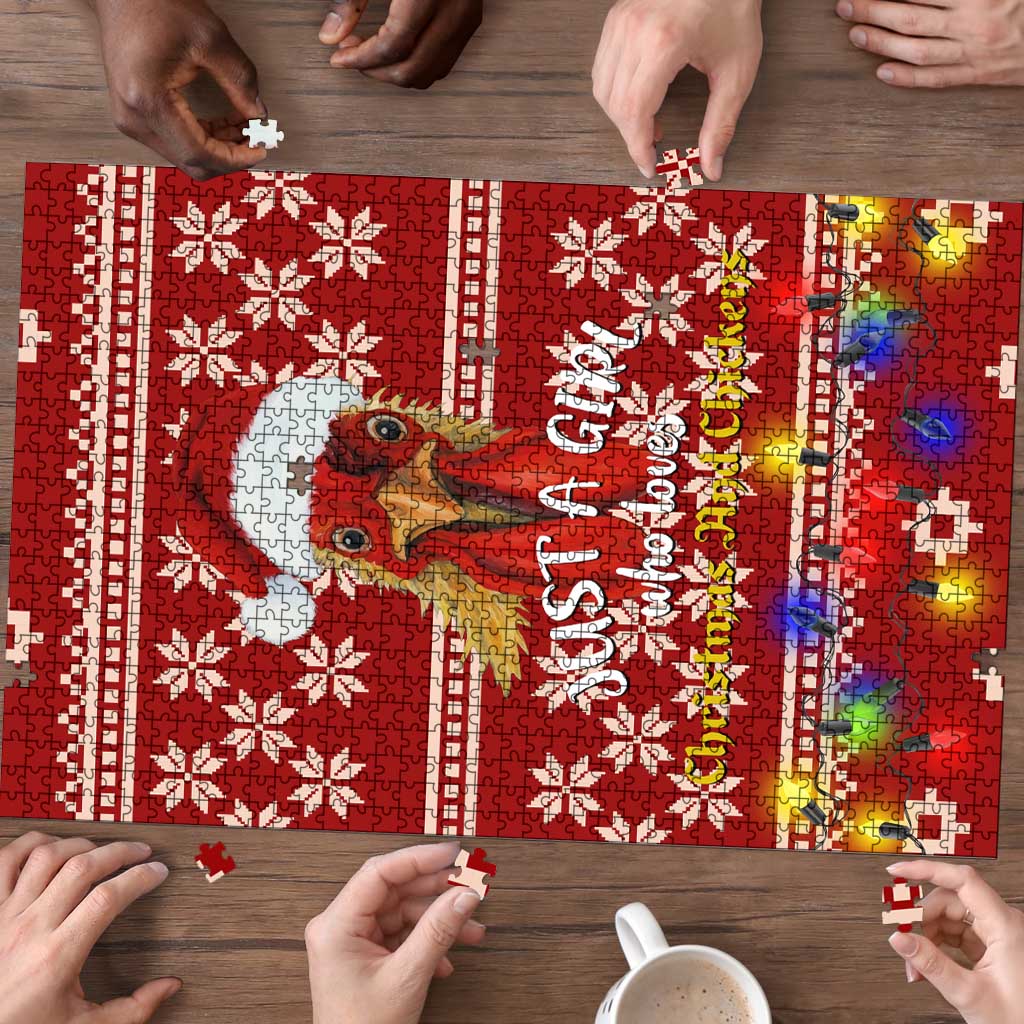 Just A Girl Who Loves Christmas And Chickens Christmas Puzzle Funny Xmas Holiday Patterns - Wonder Print Shop