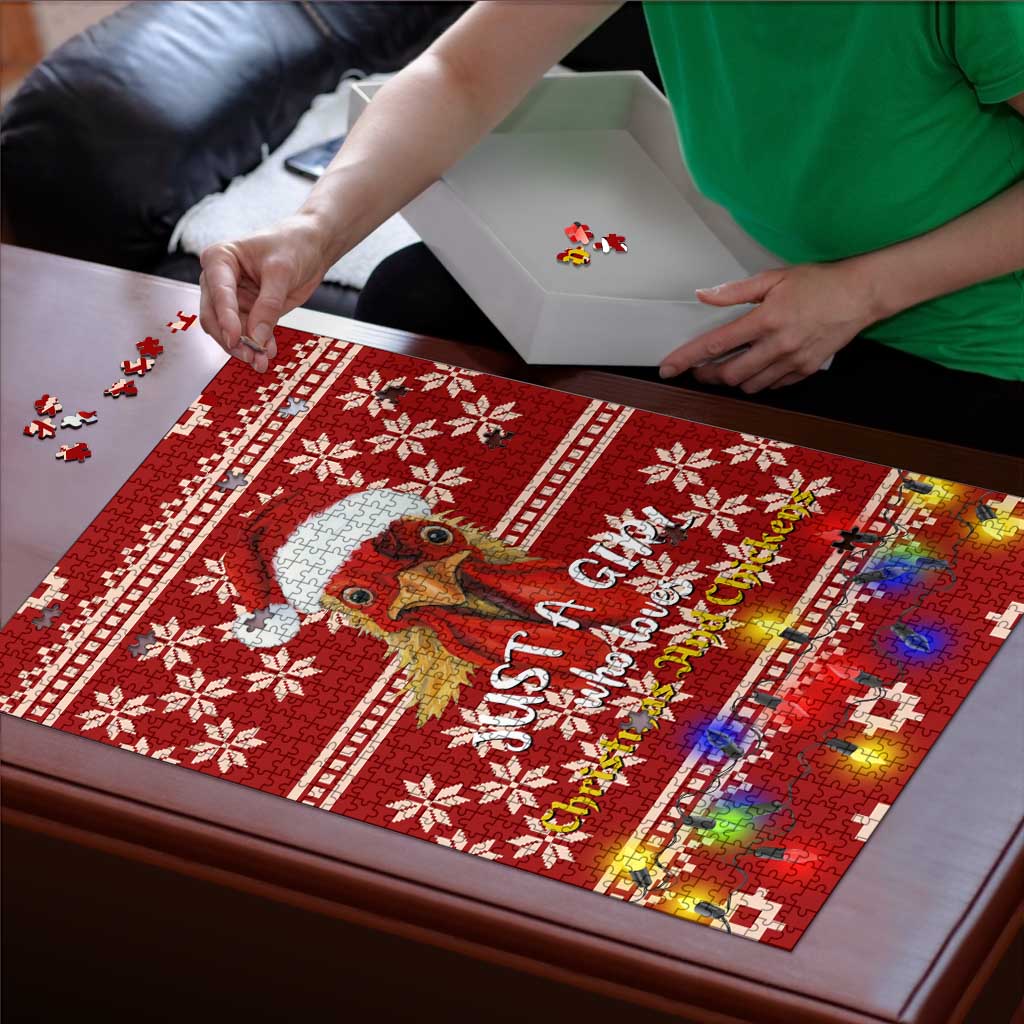 Just A Girl Who Loves Christmas And Chickens Christmas Puzzle Funny Xmas Holiday Patterns - Wonder Print Shop