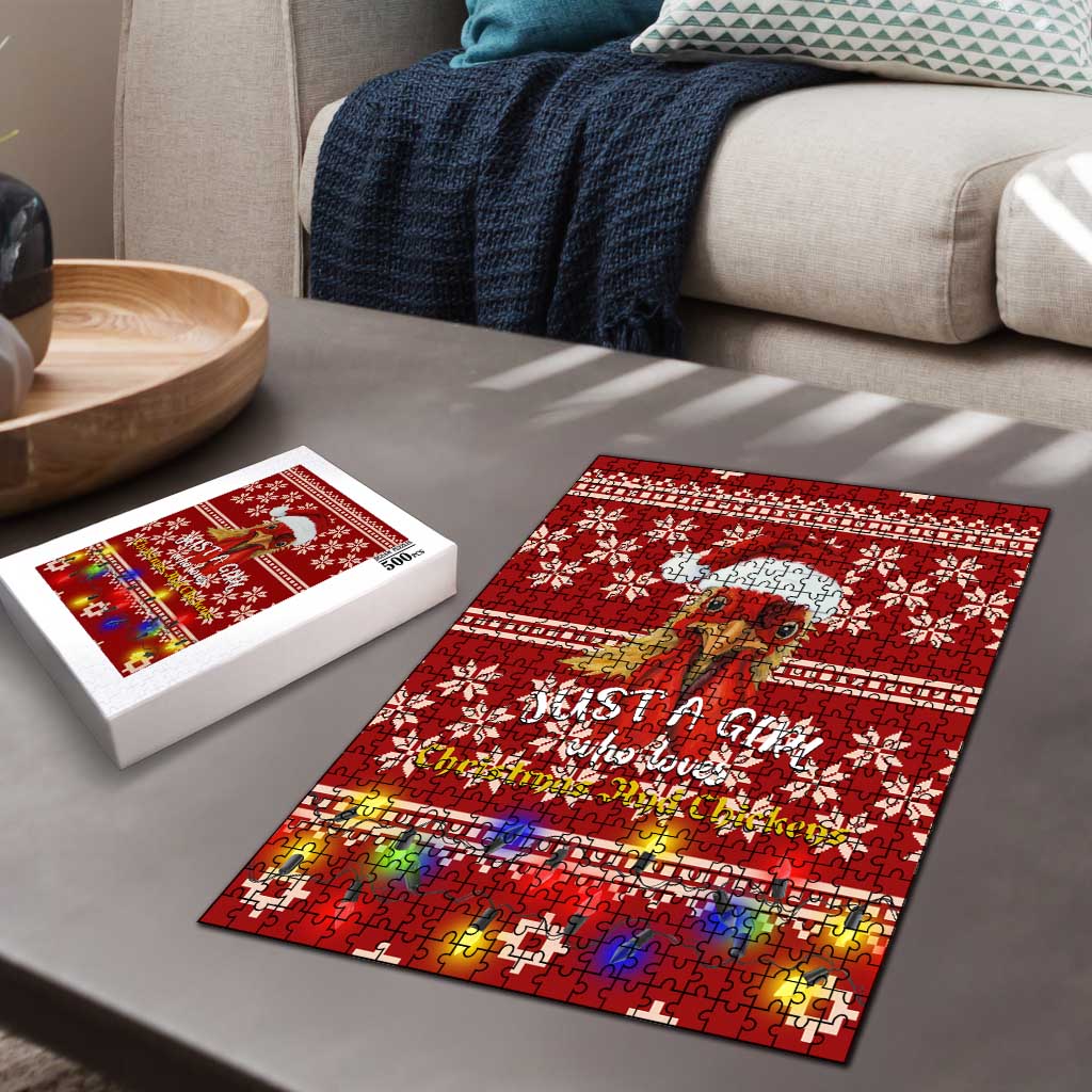 Just A Girl Who Loves Christmas And Chickens Christmas Puzzle Funny Xmas Holiday Patterns - Wonder Print Shop