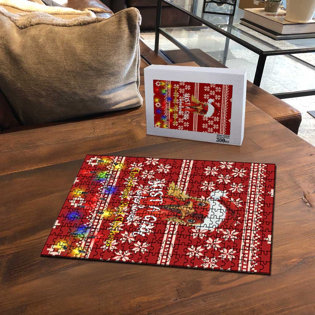 Just A Girl Who Loves Christmas And Chickens Christmas Puzzle Funny Xmas Holiday Patterns - Wonder Print Shop