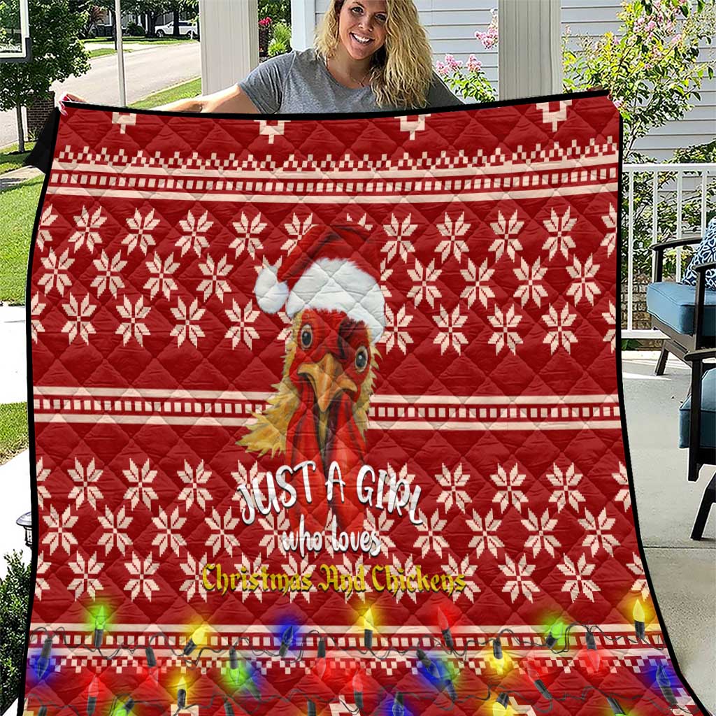 Just A Girl Who Loves Christmas And Chickens Christmas Quilt Funny Xmas Holiday Patterns - Wonder Print Shop