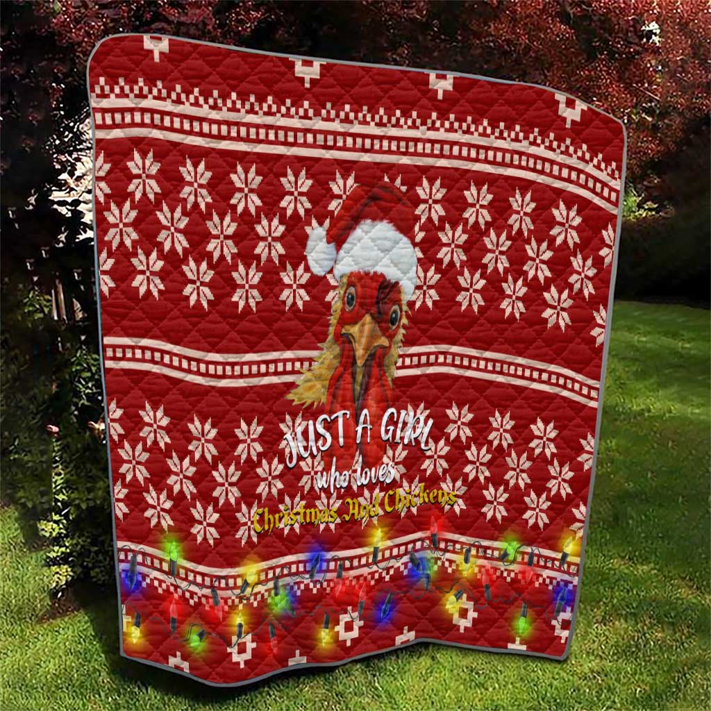 Just A Girl Who Loves Christmas And Chickens Christmas Quilt Funny Xmas Holiday Patterns - Wonder Print Shop