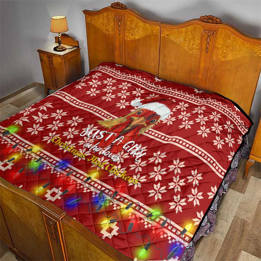 Just A Girl Who Loves Christmas And Chickens Christmas Quilt Funny Xmas Holiday Patterns - Wonder Print Shop