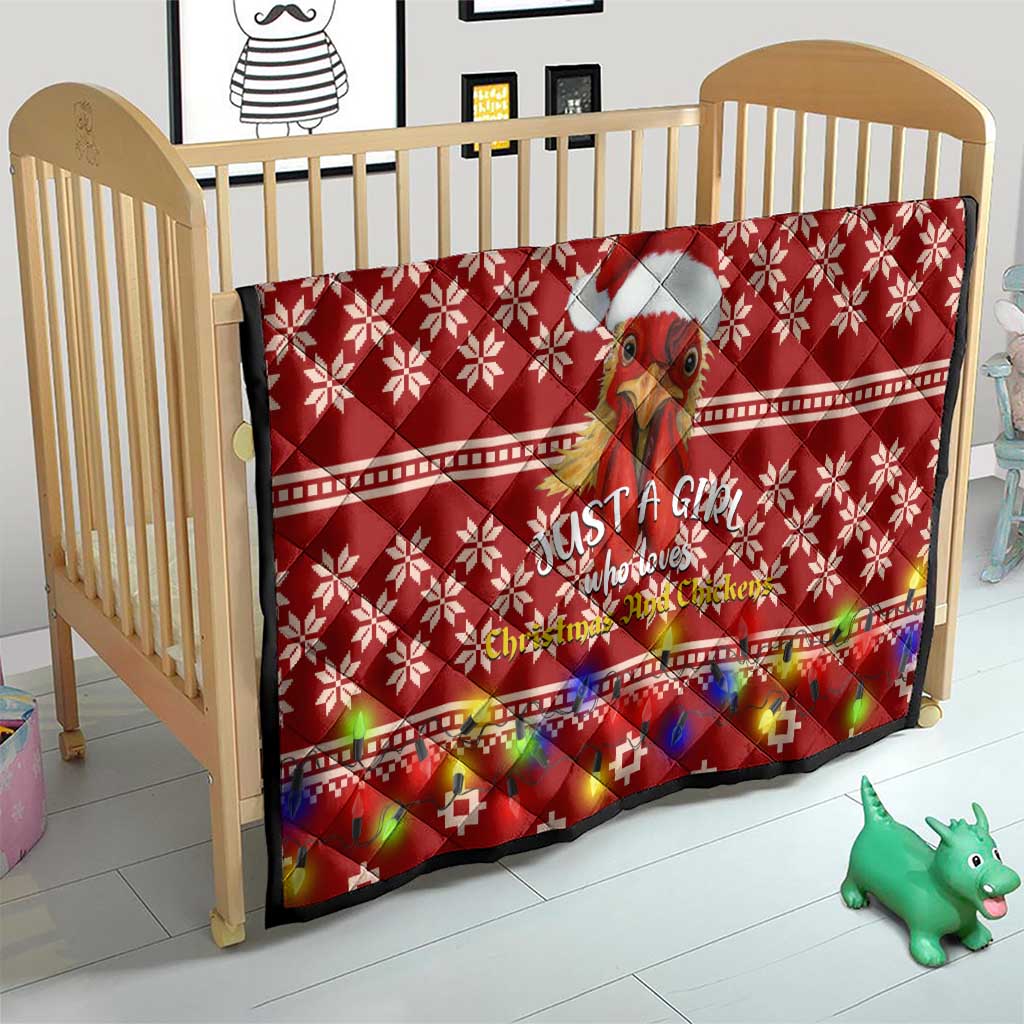 Just A Girl Who Loves Christmas And Chickens Christmas Quilt Funny Xmas Holiday Patterns - Wonder Print Shop