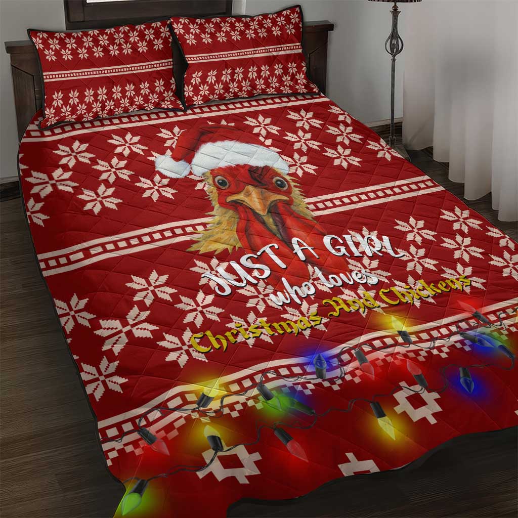 Just A Girl Who Loves Christmas And Chickens Christmas Quilt Bed Set Funny Xmas Holiday Patterns - Wonder Print Shop