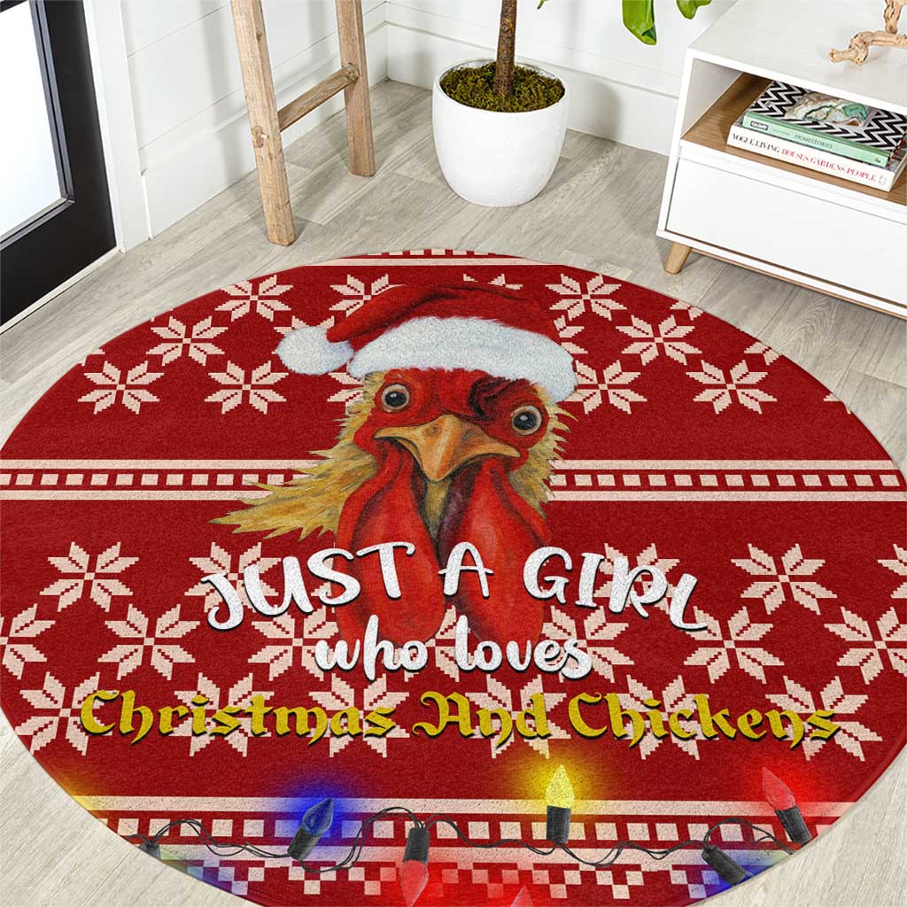 Just A Girl Who Loves Christmas And Chickens Christmas Round Carpet Funny Xmas Holiday Patterns - Wonder Print Shop