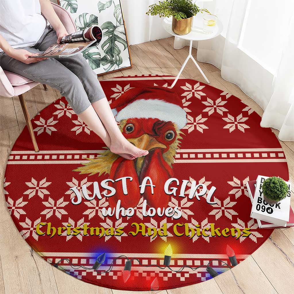 Just A Girl Who Loves Christmas And Chickens Christmas Round Carpet Funny Xmas Holiday Patterns - Wonder Print Shop