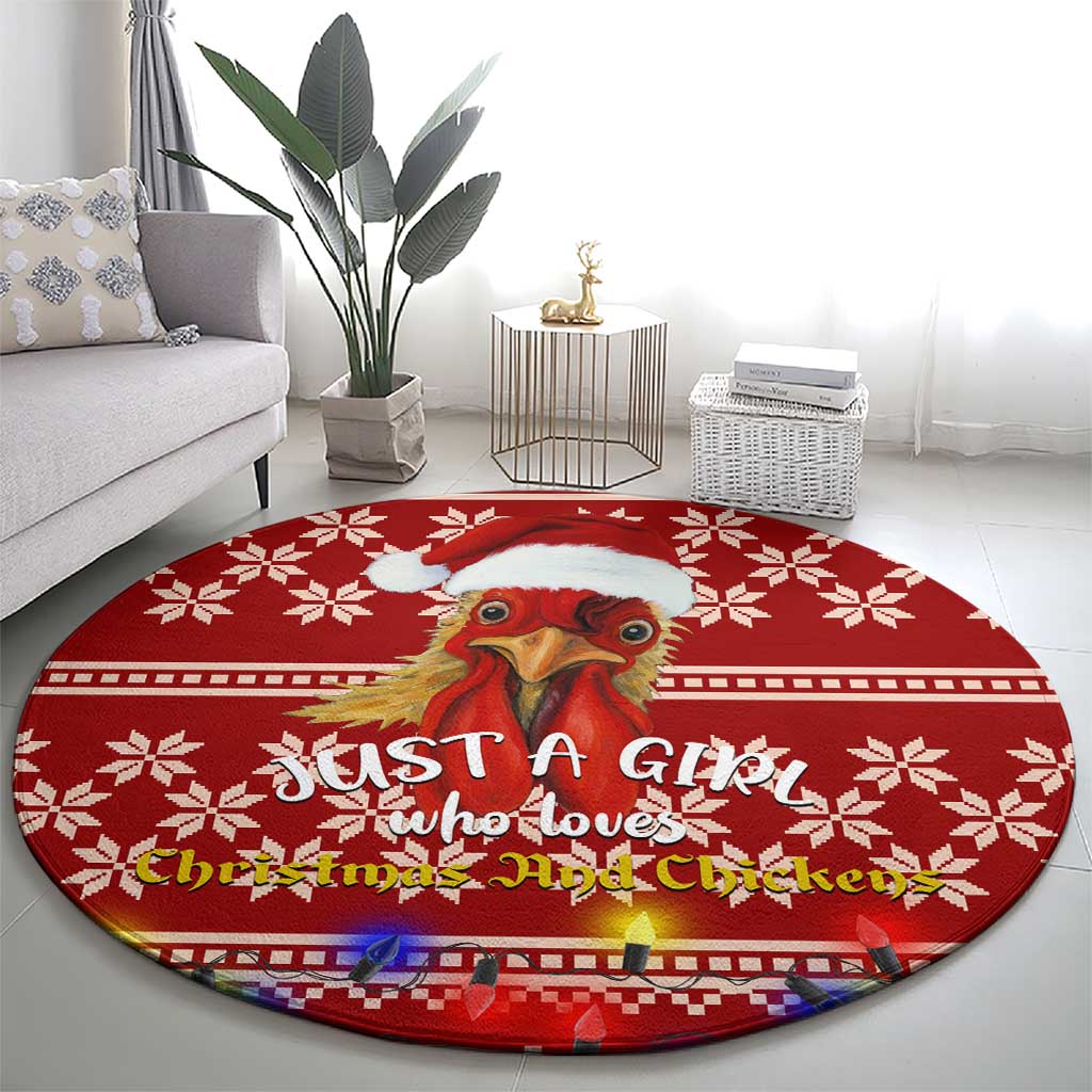 Just A Girl Who Loves Christmas And Chickens Christmas Round Carpet Funny Xmas Holiday Patterns - Wonder Print Shop