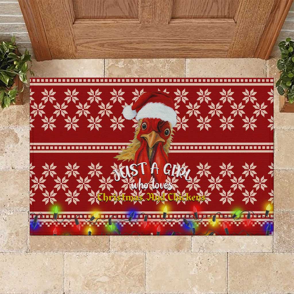 Just A Girl Who Loves Christmas And Chickens Christmas Rubber Doormat Funny Xmas Holiday Patterns - Wonder Print Shop