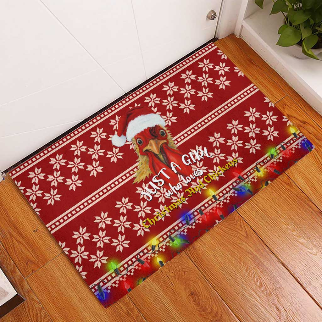 Just A Girl Who Loves Christmas And Chickens Christmas Rubber Doormat Funny Xmas Holiday Patterns - Wonder Print Shop