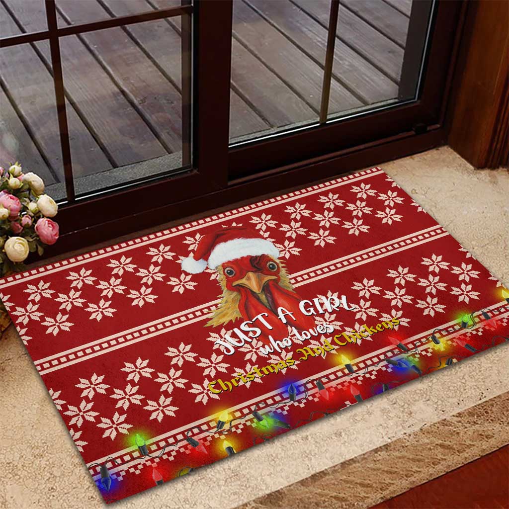 Just A Girl Who Loves Christmas And Chickens Christmas Rubber Doormat Funny Xmas Holiday Patterns - Wonder Print Shop