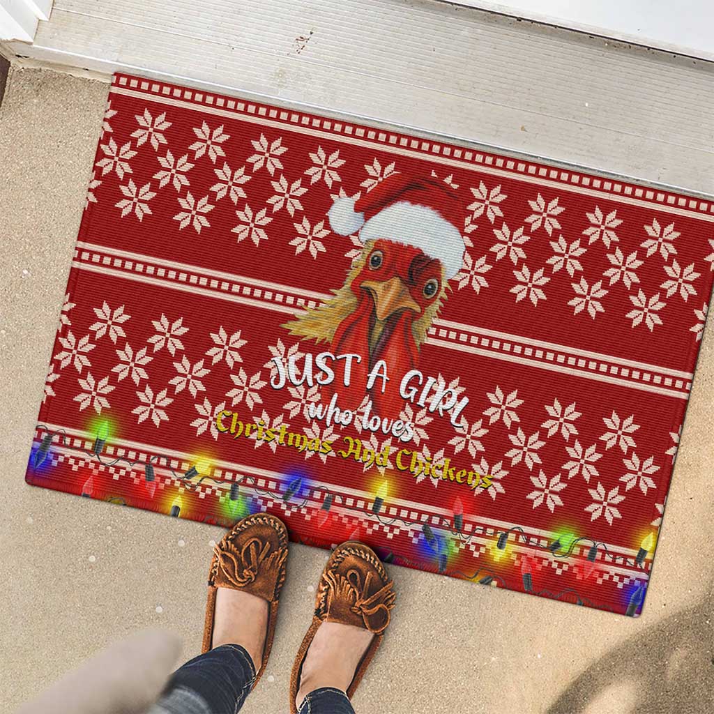 Just A Girl Who Loves Christmas And Chickens Christmas Rubber Doormat Funny Xmas Holiday Patterns - Wonder Print Shop