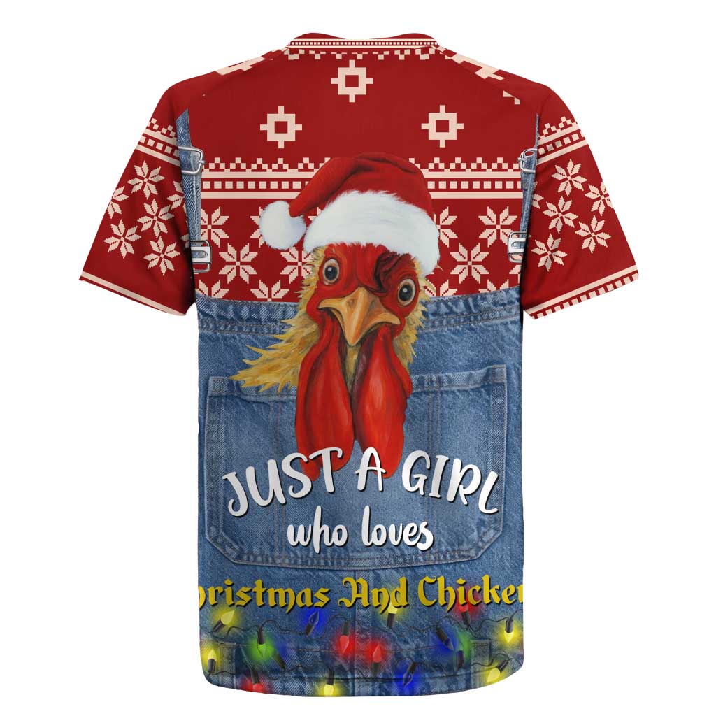 Just A Girl Who Loves Christmas And Chickens Christmas Rugby Jersey Funny Xmas Holiday Patterns - Wonder Print Shop