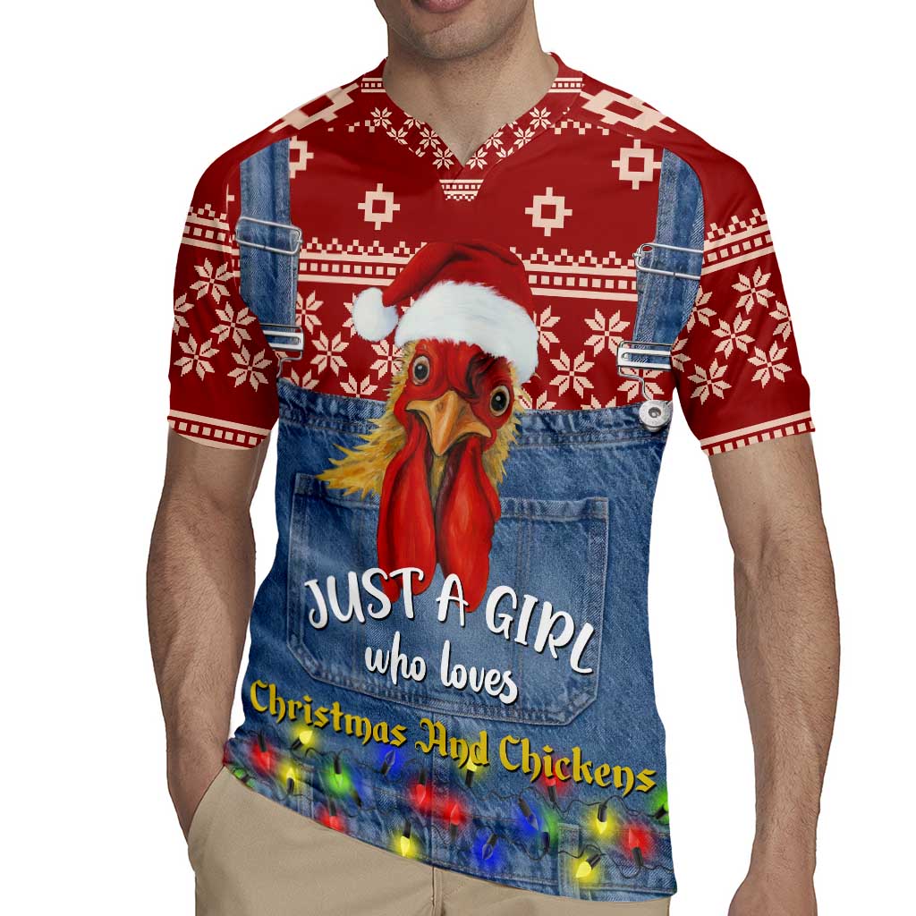 Just A Girl Who Loves Christmas And Chickens Christmas Rugby Jersey Funny Xmas Holiday Patterns - Wonder Print Shop