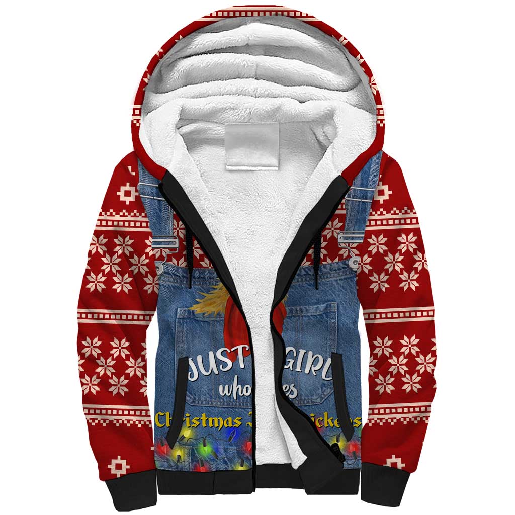 Just A Girl Who Loves Christmas And Chickens Christmas Sherpa Hoodie Funny Xmas Holiday Patterns - Wonder Print Shop