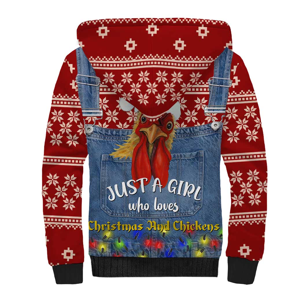 Just A Girl Who Loves Christmas And Chickens Christmas Sherpa Hoodie Funny Xmas Holiday Patterns - Wonder Print Shop