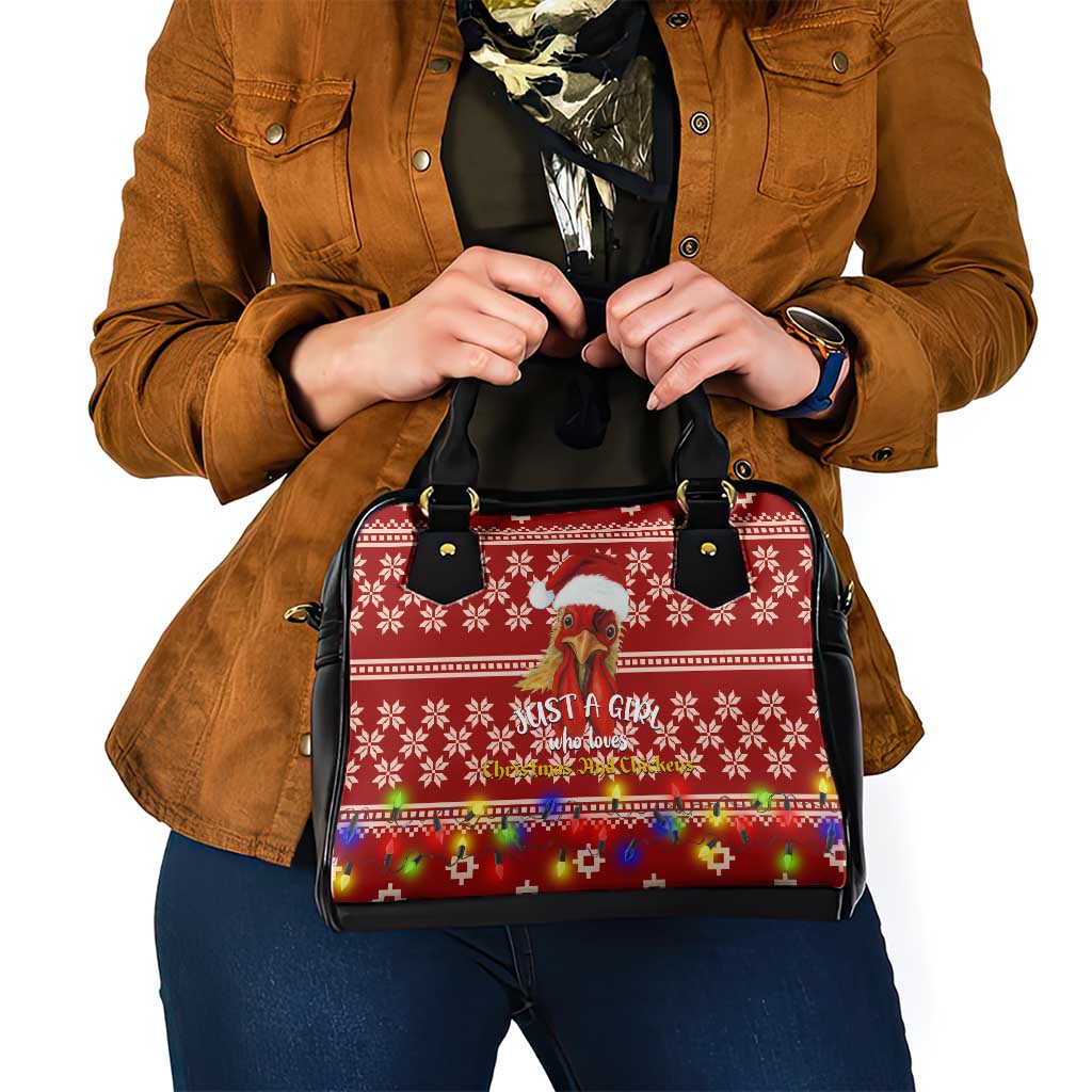 Just A Girl Who Loves Christmas And Chickens Christmas Shoulder Handbag Funny Xmas Holiday Patterns - Wonder Print Shop