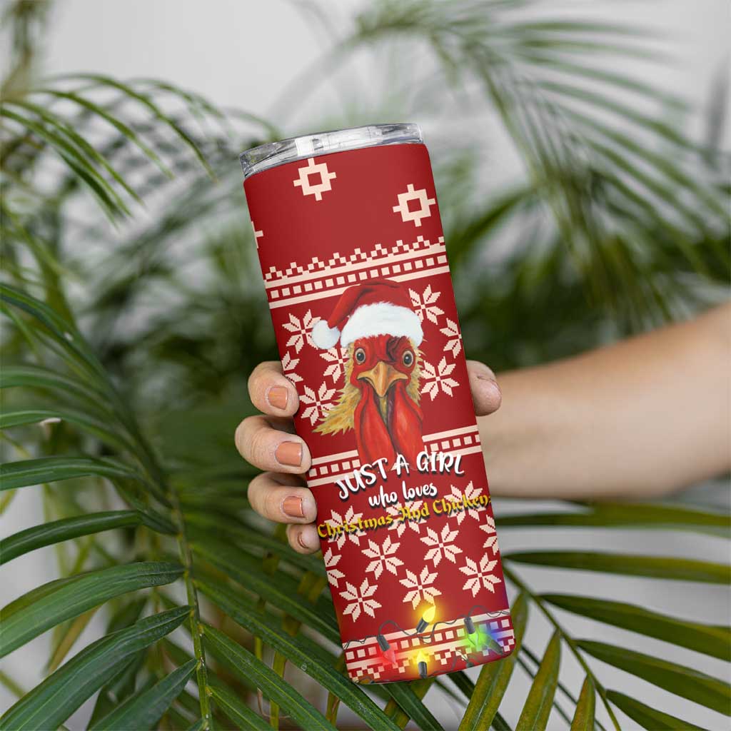 Just A Girl Who Loves Christmas And Chickens Christmas Skinny Tumbler Funny Xmas Holiday Patterns - Wonder Print Shop