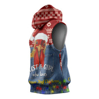 Just A Girl Who Loves Christmas And Chickens Christmas Sleeveless Hoodie Funny Xmas Holiday Patterns - Wonder Print Shop
