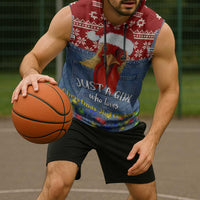 Just A Girl Who Loves Christmas And Chickens Christmas Sleeveless Hoodie Funny Xmas Holiday Patterns - Wonder Print Shop