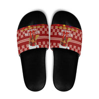 Just A Girl Who Loves Christmas And Chickens Christmas Slide Sandals Funny Xmas Holiday Patterns - Wonder Print Shop