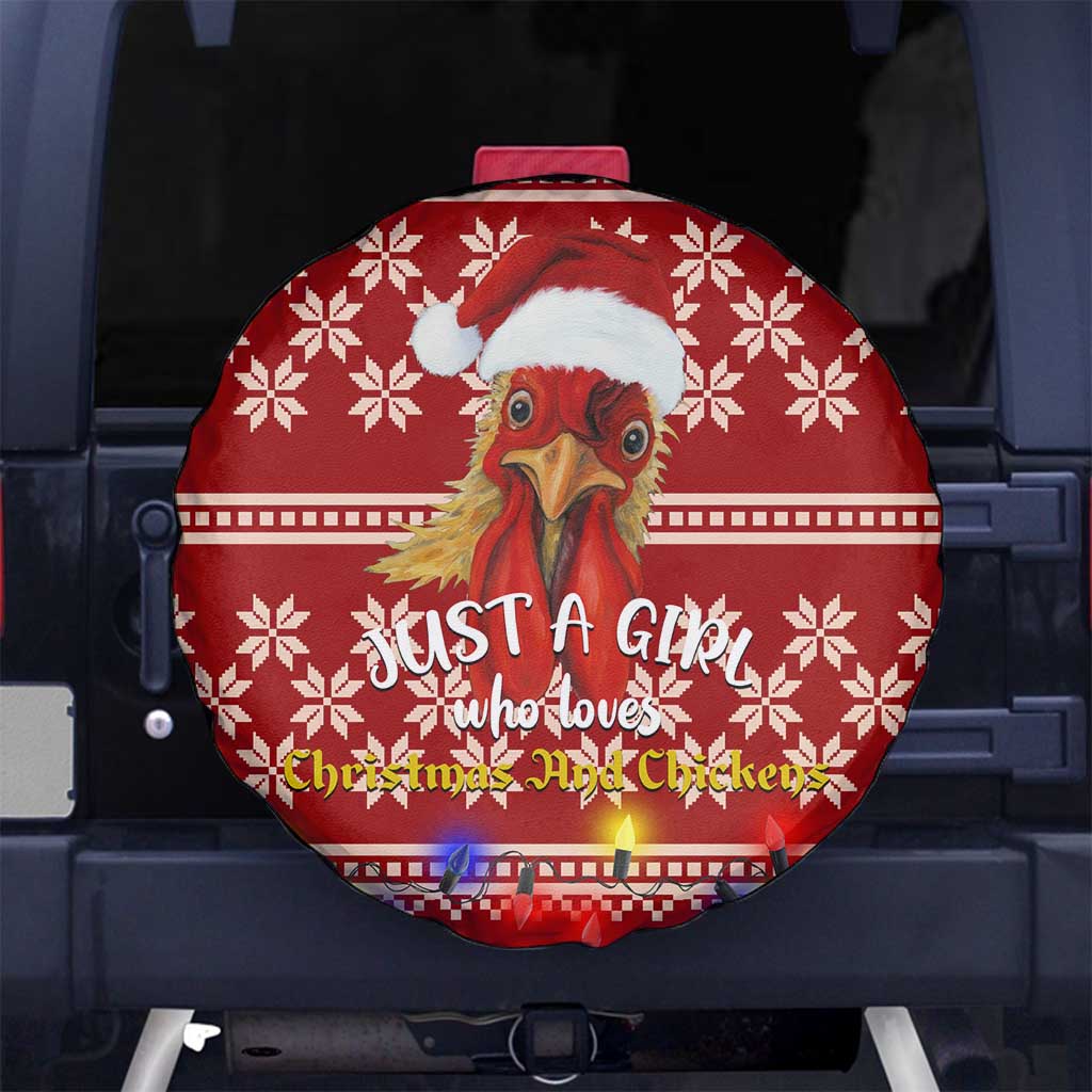 Just A Girl Who Loves Christmas And Chickens Christmas Spare Tire Cover Funny Xmas Holiday Patterns - Wonder Print Shop