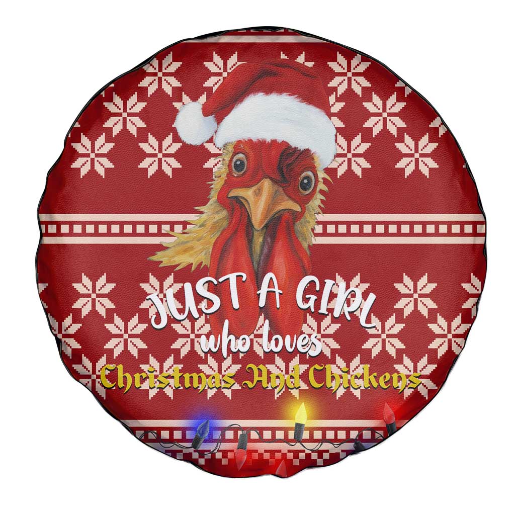 Just A Girl Who Loves Christmas And Chickens Christmas Spare Tire Cover Funny Xmas Holiday Patterns - Wonder Print Shop
