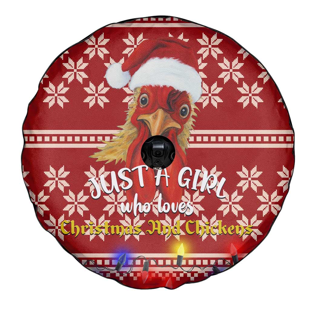 Just A Girl Who Loves Christmas And Chickens Christmas Spare Tire Cover Funny Xmas Holiday Patterns - Wonder Print Shop