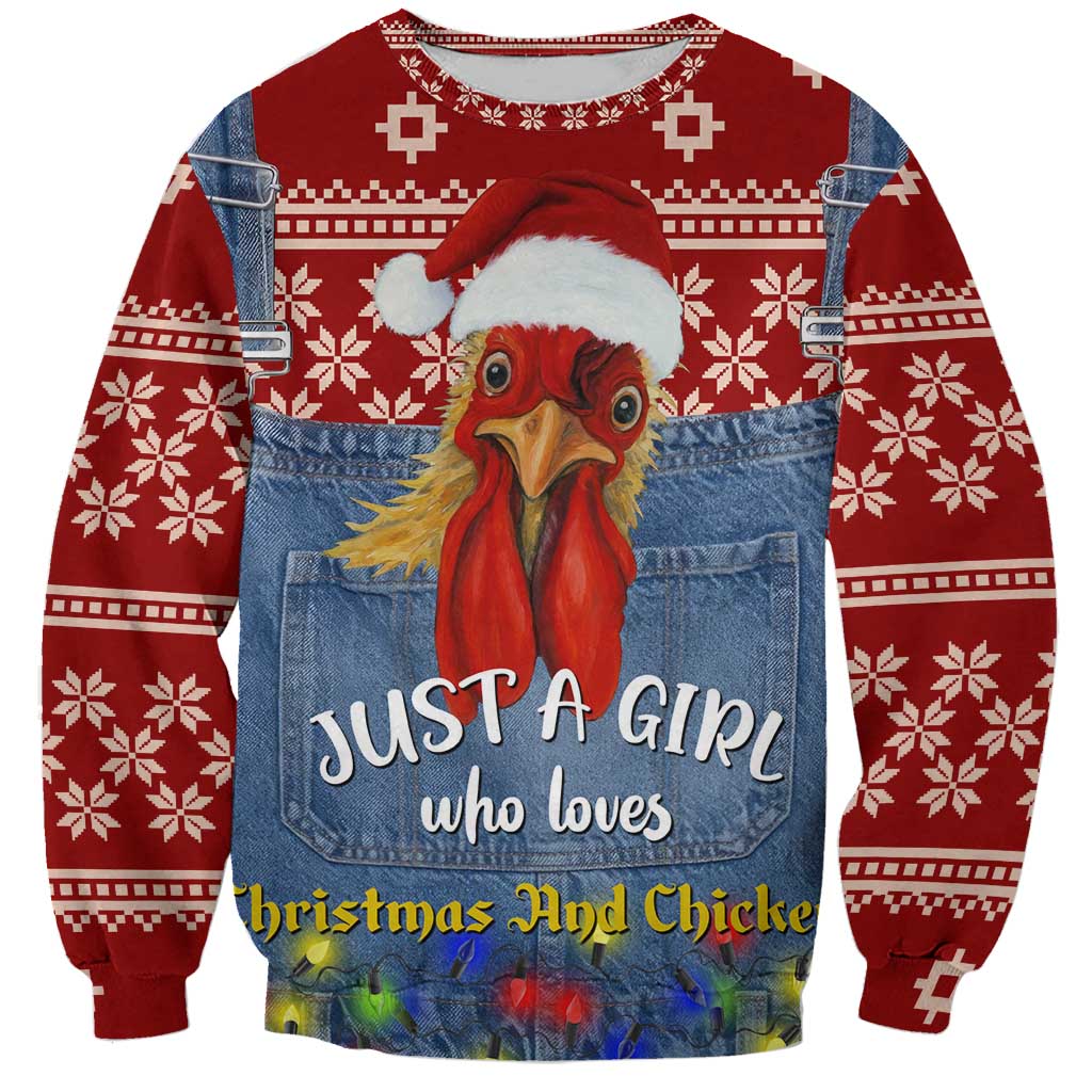 Just A Girl Who Loves Christmas And Chickens Christmas Sweatshirt Funny Xmas Holiday Patterns - Wonder Print Shop