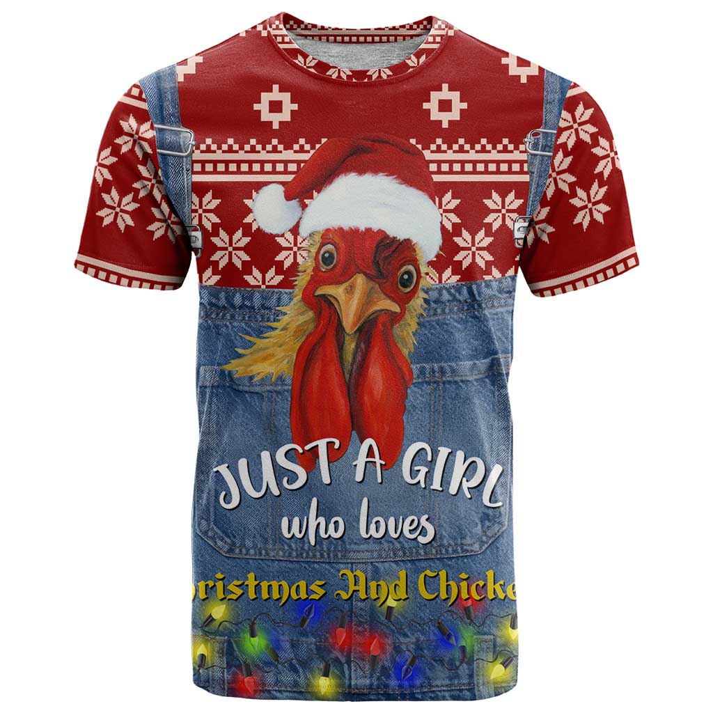 Just A Girl Who Loves Christmas And Chickens Christmas T Shirt Funny Xmas Holiday Patterns - Wonder Print Shop