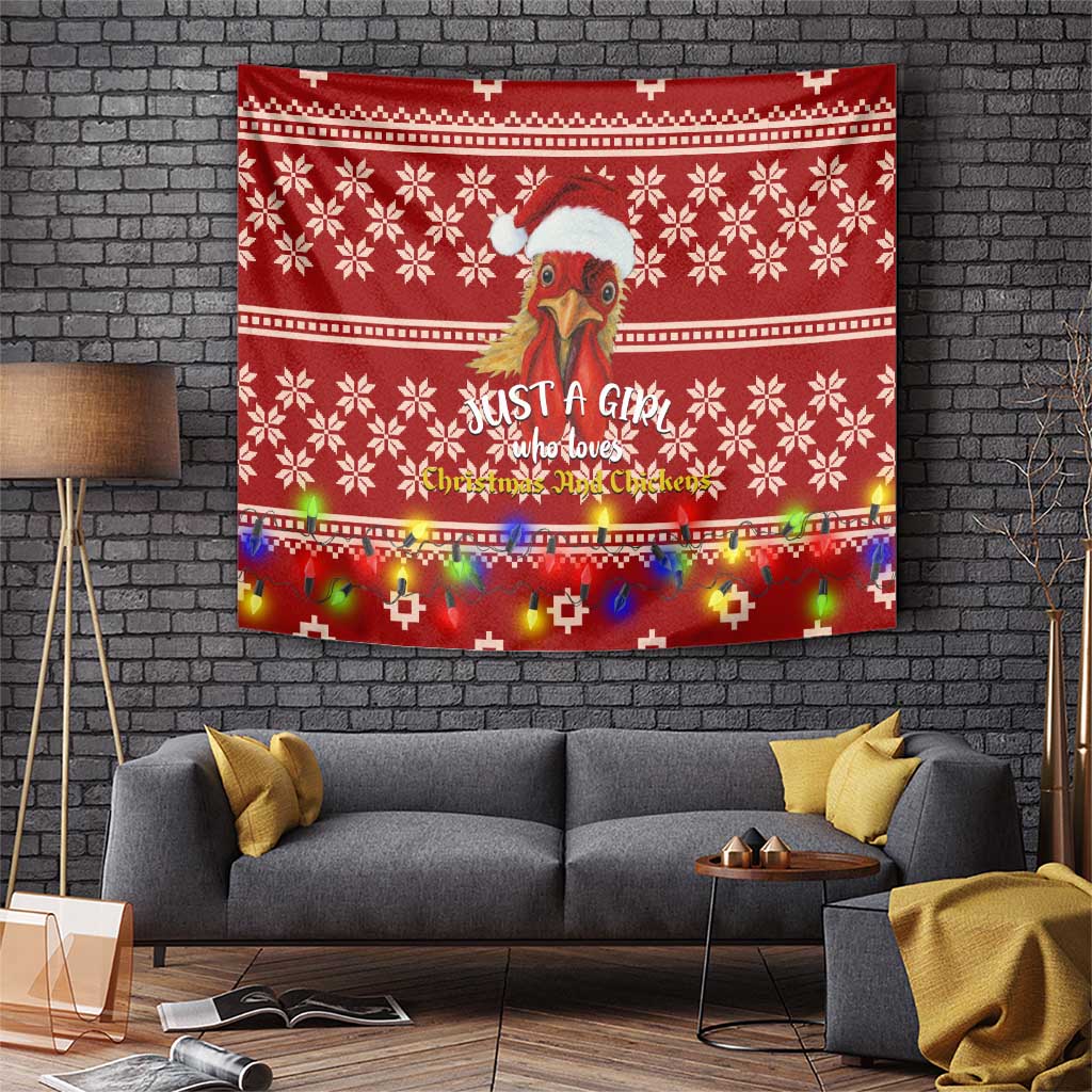 Just A Girl Who Loves Christmas And Chickens Christmas Tapestry Funny Xmas Holiday Patterns - Wonder Print Shop