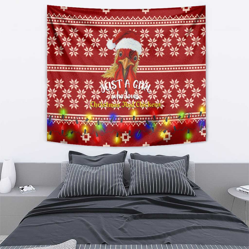 Just A Girl Who Loves Christmas And Chickens Christmas Tapestry Funny Xmas Holiday Patterns - Wonder Print Shop