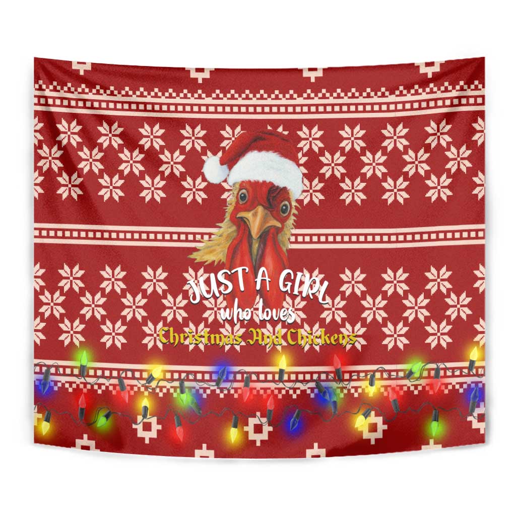 Just A Girl Who Loves Christmas And Chickens Christmas Tapestry Funny Xmas Holiday Patterns - Wonder Print Shop