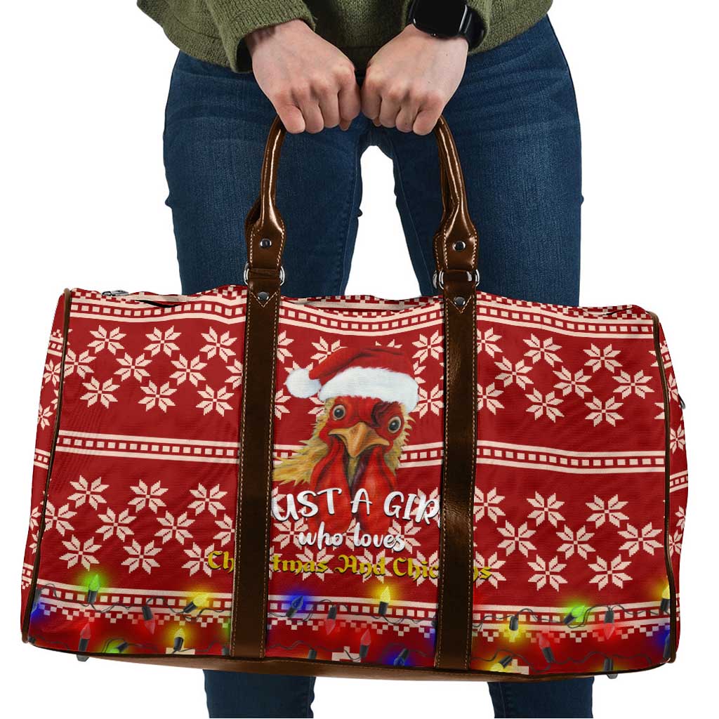 Just A Girl Who Loves Christmas And Chickens Christmas Travel Bag Funny Xmas Holiday Patterns - Wonder Print Shop