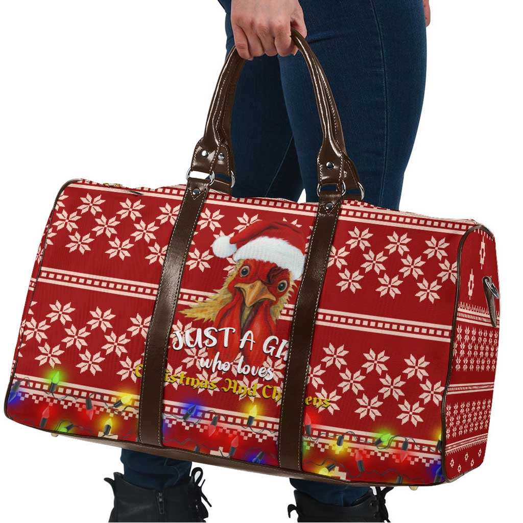 Just A Girl Who Loves Christmas And Chickens Christmas Travel Bag Funny Xmas Holiday Patterns - Wonder Print Shop