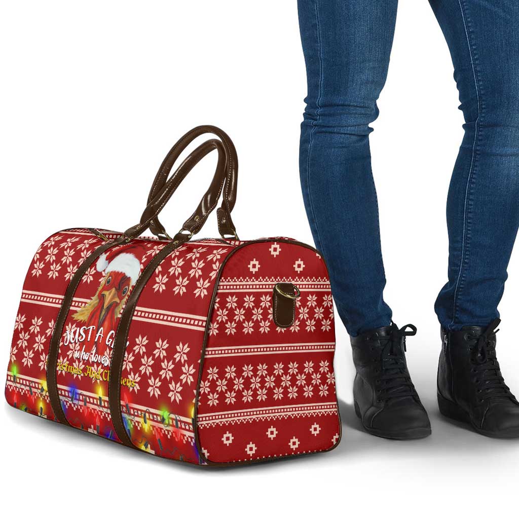 Just A Girl Who Loves Christmas And Chickens Christmas Travel Bag Funny Xmas Holiday Patterns - Wonder Print Shop