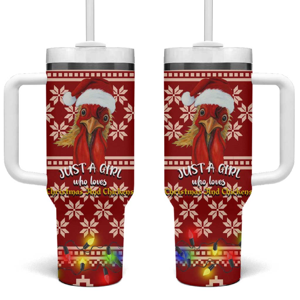Just A Girl Who Loves Christmas And Chickens Christmas Tumbler With Handle Funny Xmas Holiday Patterns - Wonder Print Shop