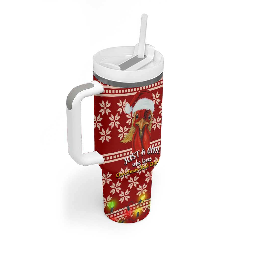 Just A Girl Who Loves Christmas And Chickens Christmas Tumbler With Handle Funny Xmas Holiday Patterns - Wonder Print Shop