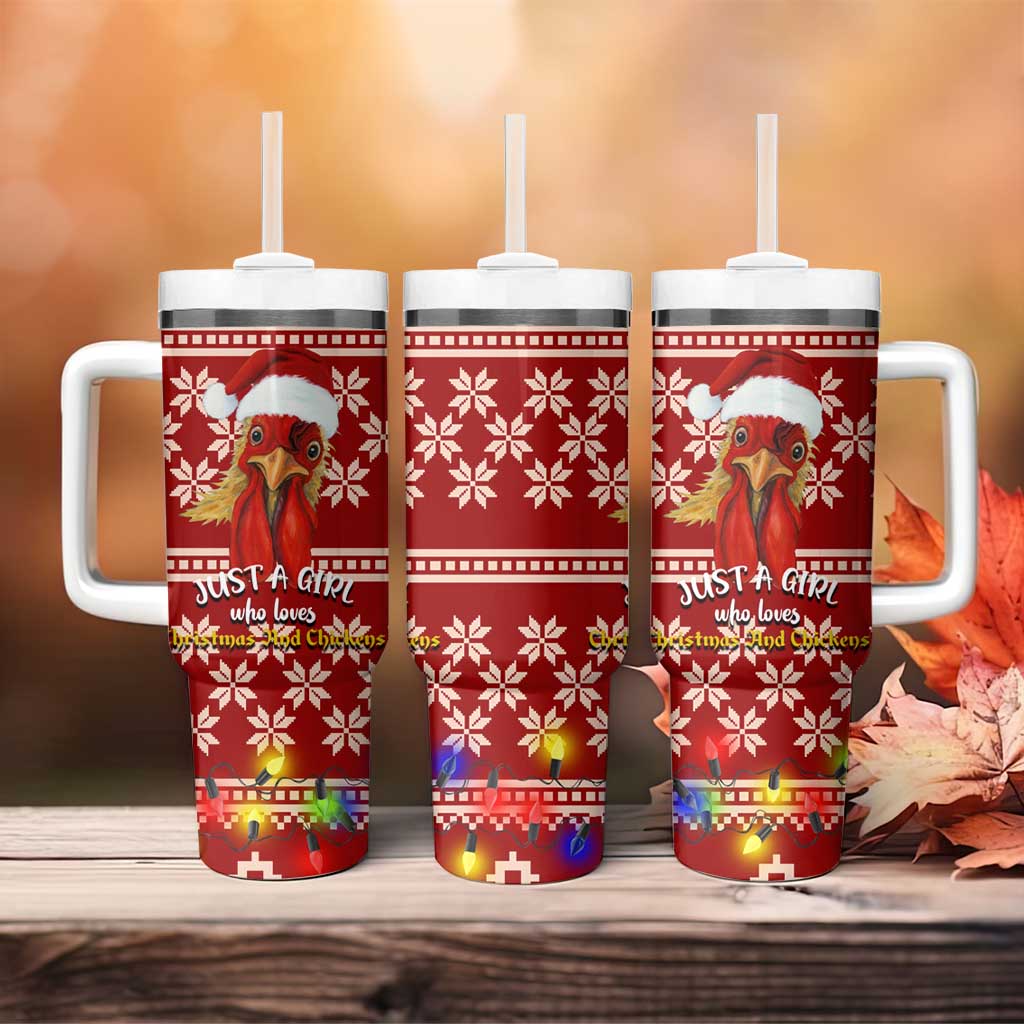 Just A Girl Who Loves Christmas And Chickens Christmas Tumbler With Handle Funny Xmas Holiday Patterns - Wonder Print Shop
