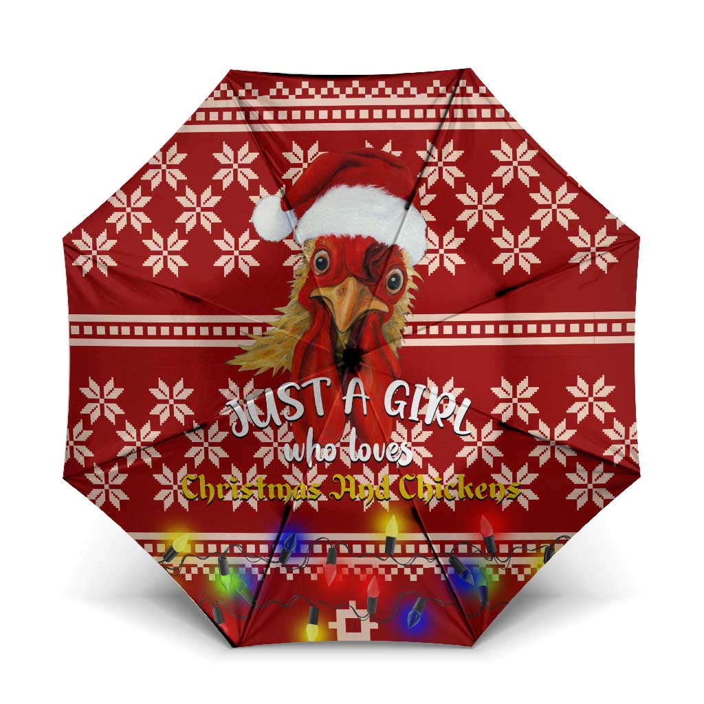 Just A Girl Who Loves Christmas And Chickens Christmas Umbrella Funny Xmas Holiday Patterns - Wonder Print Shop