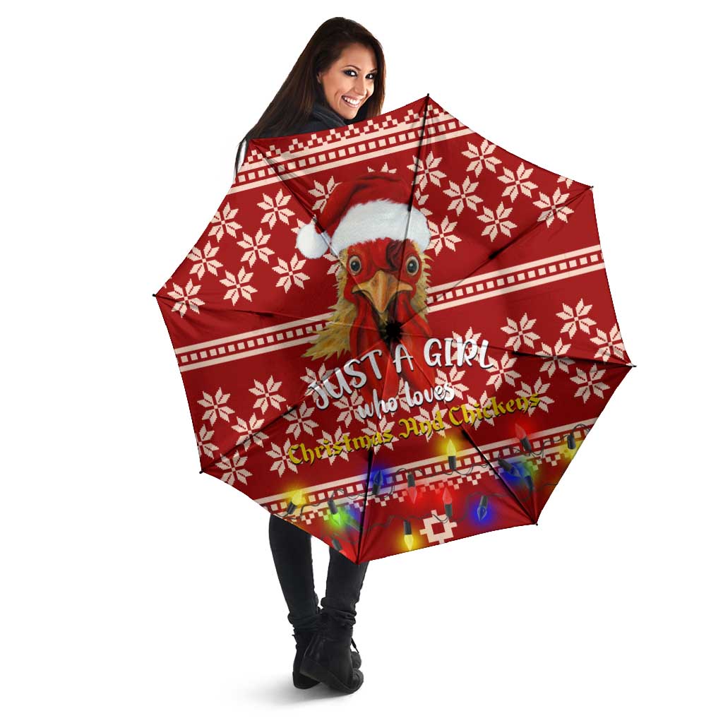 Just A Girl Who Loves Christmas And Chickens Christmas Umbrella Funny Xmas Holiday Patterns - Wonder Print Shop