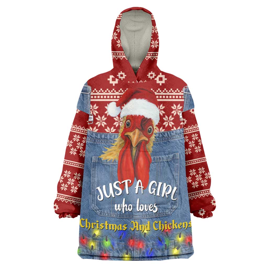 Just A Girl Who Loves Christmas And Chickens Christmas Wearable Blanket Hoodie Funny Xmas Holiday Patterns - Wonder Print Shop
